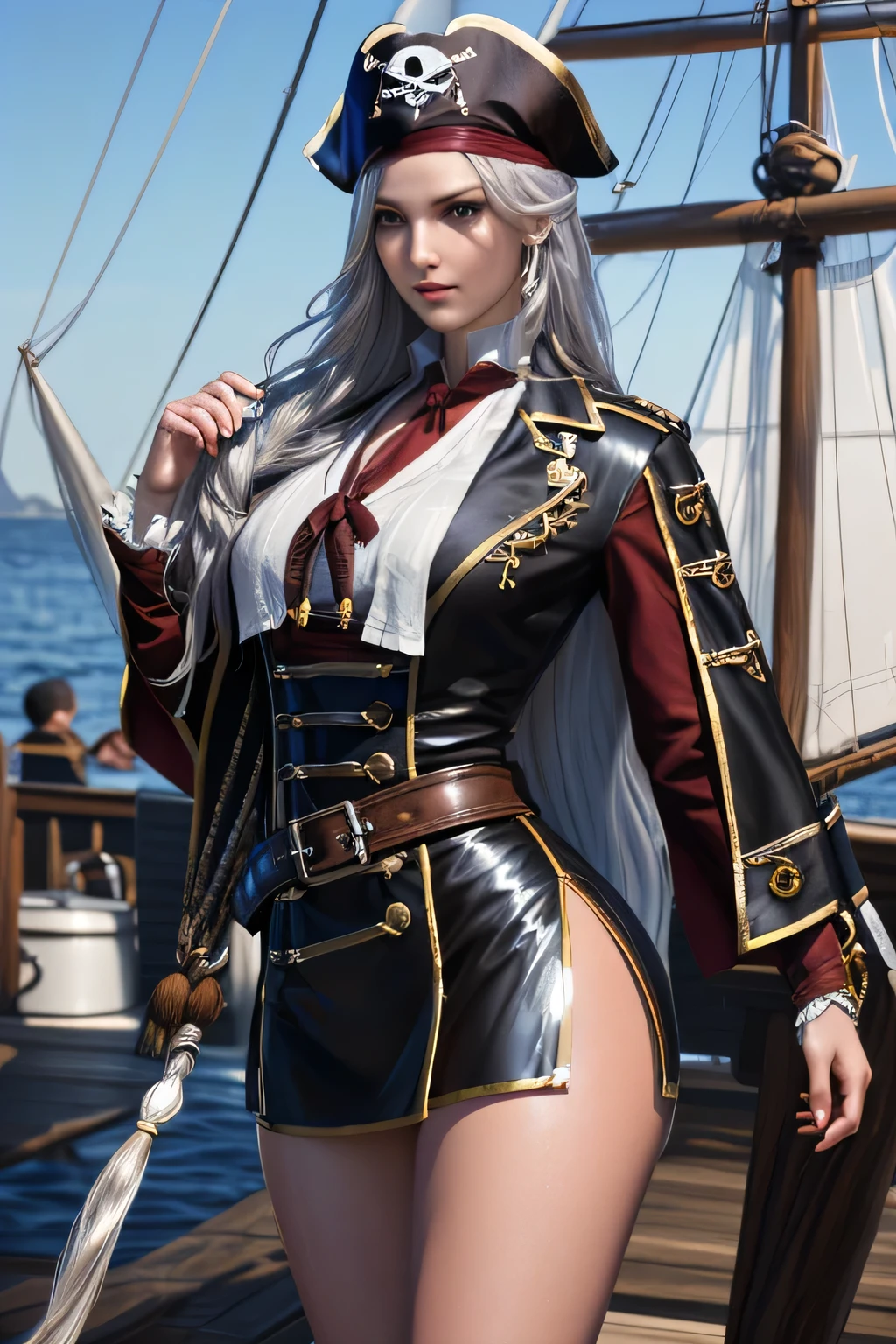 Frederick the Great (Azur Lane:0.5), Breast sagging, Uniform, whole body, (Everlasting), indoors, outdoor, Model shooting style, masterpiece, detailed, high quality, Be focused, Dramatic, Realistic Art, posture, Express, leg, (extremely detailed CG unity 8k wallpaper), Professional Majestic Oil Paintings by Ed Blinkey,