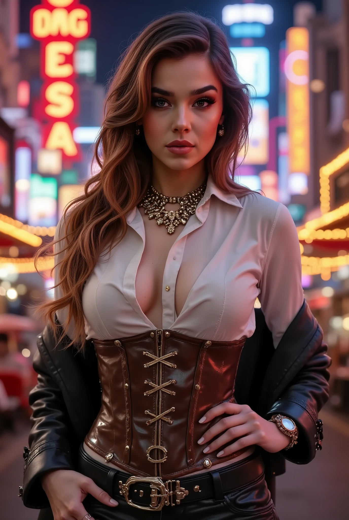 adriana lima, thick brown hair, Hot , Ukrainian girl, wavy brown hair, Dasha Taran, pretty beautiful brunette, (solo one girl : 2.0), full shot, (((masterpiece:1 0))), (hyperrealism:1 5), High Detail RAW color Photo, Stunning young french girl, beautiful girl, model girl, (outside moulin rouge), night, red steampunk ringmaster tailcoat, hat, Cigarillo with smoke rising, seductive grin, smokey eye shadow, high detail skin, high detail eyes, seductive eyes, smokey makeup, wild blonde hair, Wavy Cut with Curtain Bangs, high detail hair, long wavy hair, detailed clothing, intricate clothing, beautiful Super Detailed, Best Quality, Professional Lighting, Cinematic Lighting, beautiful dramatic lighting, shallow depth of field, physics-based rendering, 8k, Bokeh, highest quality, ultra high resolution, professional, 4k, highly detailed, .