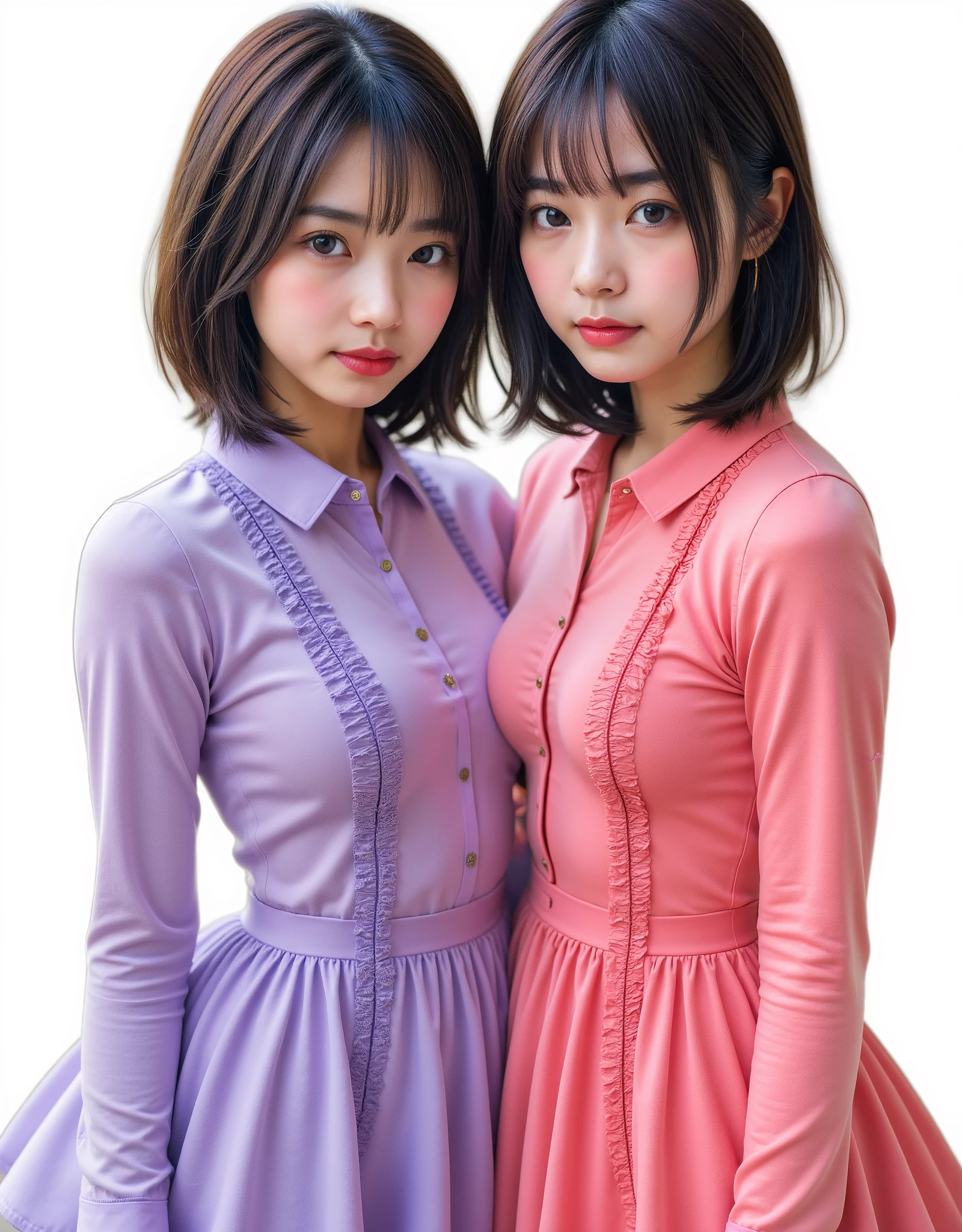 Three girls with clothes of different colors, high quality, purple, blue, and red --auto --s2