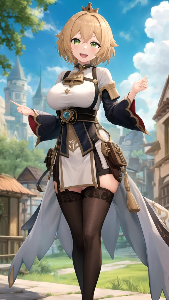 (masterpiece:1.1),(bestquality:1.2), highres, original, extremely detailed wallpaper, official art, amazing, high detail, ultra-detailed, extremely detailed 8k wallpaper,outdoors,(1girl), large breasts,black thighhighs,full body,