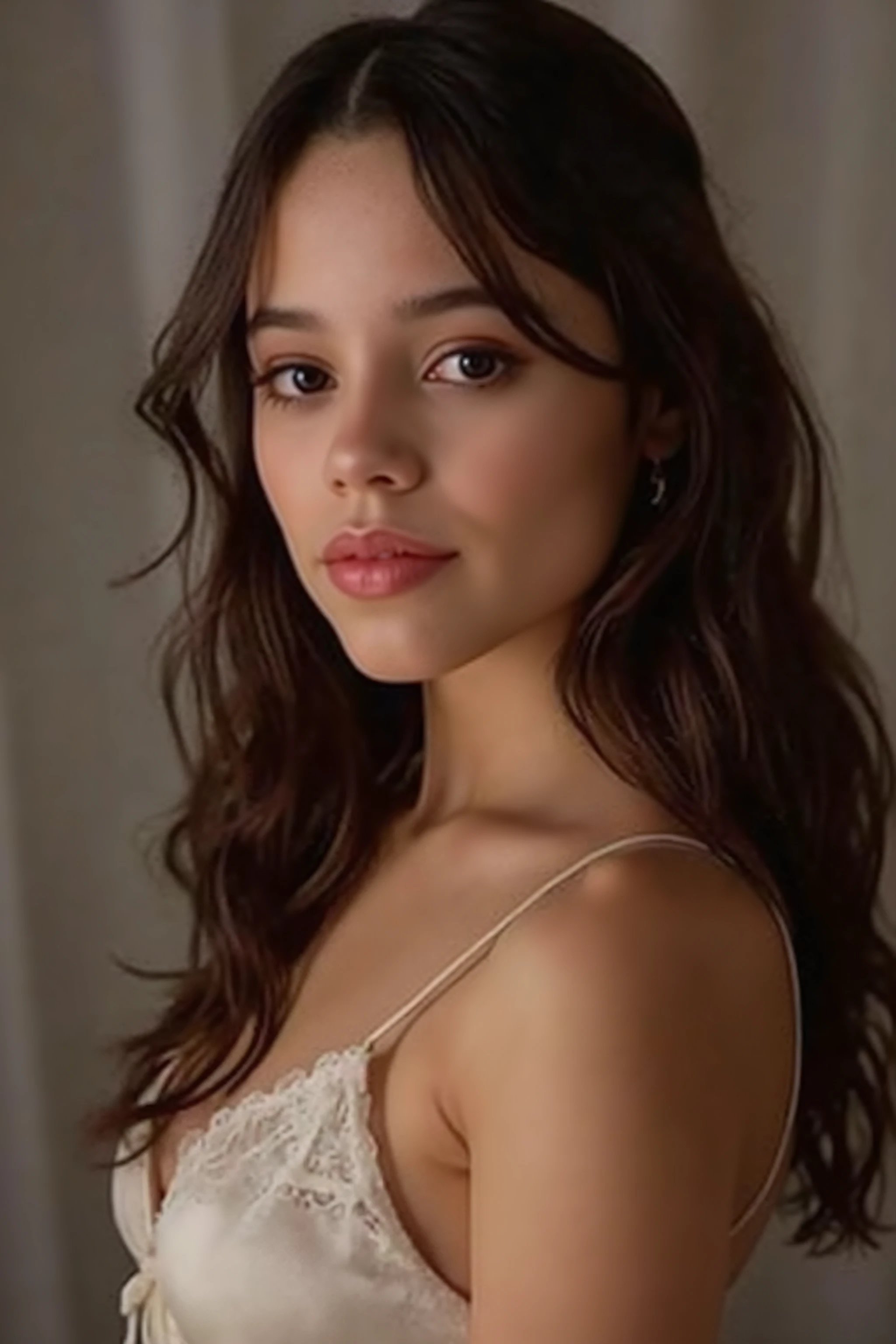 quality & silent:
full body, full shot, (8k Ultra HD, erotic Magazine Photoshoting for here lover, cinematic lighting, razor sharp, flawless skin, fine light & shadow contrasts , ultra-detailed eyes , Lips & hair).
🎭 Scene & background:
Neutraler Studio- background – sanftes Bokeh, elegant color gradients or monochrome aesthetics .
Different lighting - high-key for radiant freshness , low key for deep sensuality , golden light for warm accents .
👩 Figure & Styling:
hot cute girl ar old model Jenna. sinnfull, verrucht, flirty
Medium-sized breasts, flat stomach, narrow waist, feminine hips, trained ass, thigh crack, Glamouröses Make-up & perfect hair — voluminous curls or sleek & elegant.
sexy & stylish clothing - silk top with deep neckline , delicate lace , tight blouse slightly opened , wild hair
📷 Pose & Facial expressions:
image section : head down to chest .
different viewing angles : Straight into the camera , seductive side view , over the shoulder with mysterious expression .
Variierende Facial expressions: gently smiling, intensiv & Passionate, leicht geöffnete Lips für dezente Erotik.
Dynamic head & shoulder movements : hair zurückwerfen, gently touch the neck or décolleté for sensual accents.
✨ An elegant, sensual portrait shoot with seductive sex appeal . ✨
