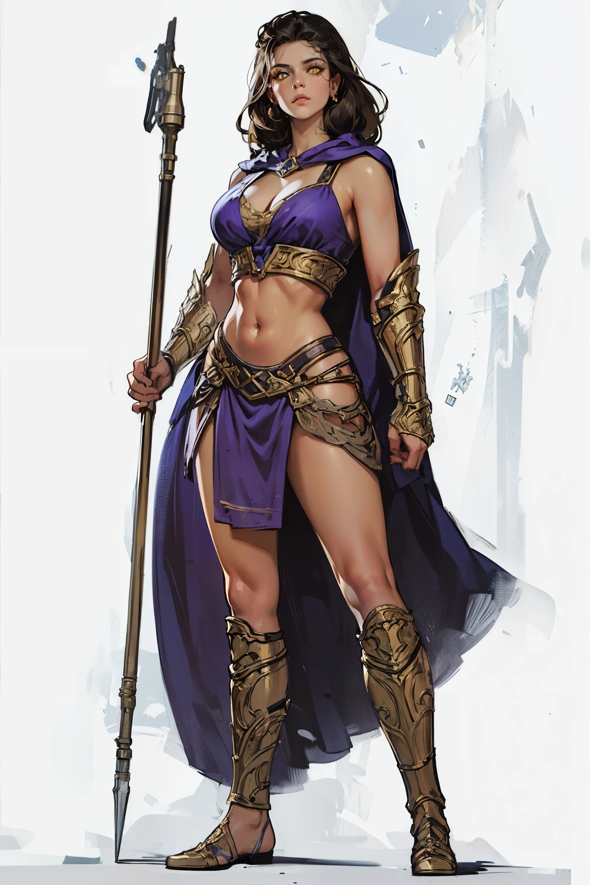 full body toe to head, masterpiece, 1soloMILF BIMBO standing loincloth pose hands on hips, leather collar choker neck bell shackles wristbands bracers bracelets sleeves and stockings, strong body, abs, shiny skin (masterpiece, best quality) 1girlsolo wearing 40K Warhammer sisters of battle whsororitas (plain background)