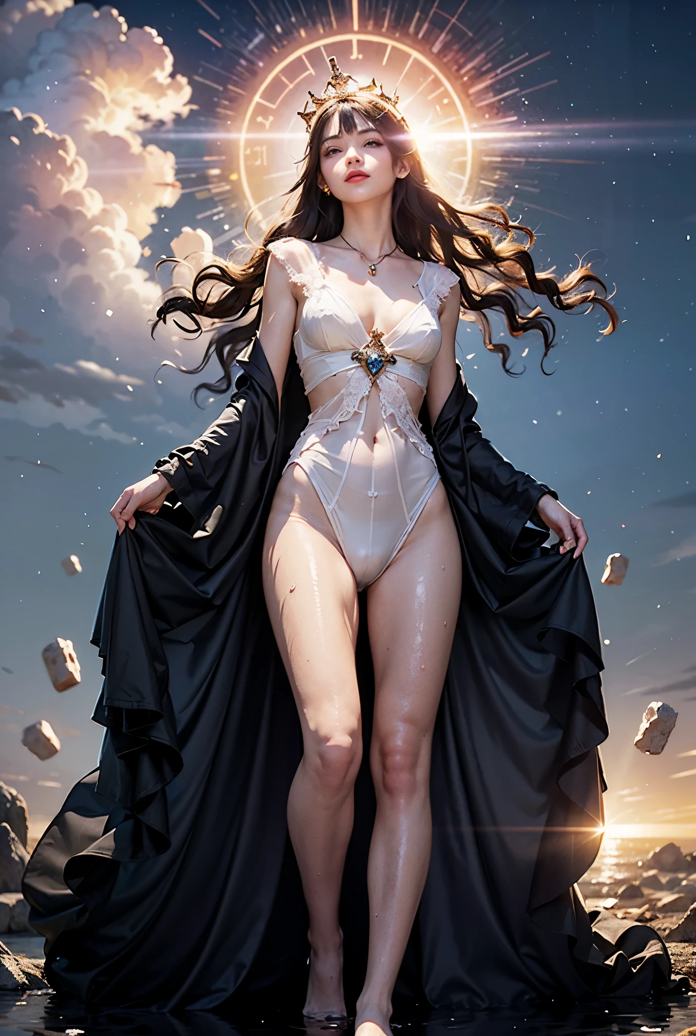 ridiculous resolution, high resolution, (masterpiece:1.4), super detailed, stars, seen from above, space, floating, --v 6,mother of universe,cosmic being,1 cosmic woman ,naked with univers star body