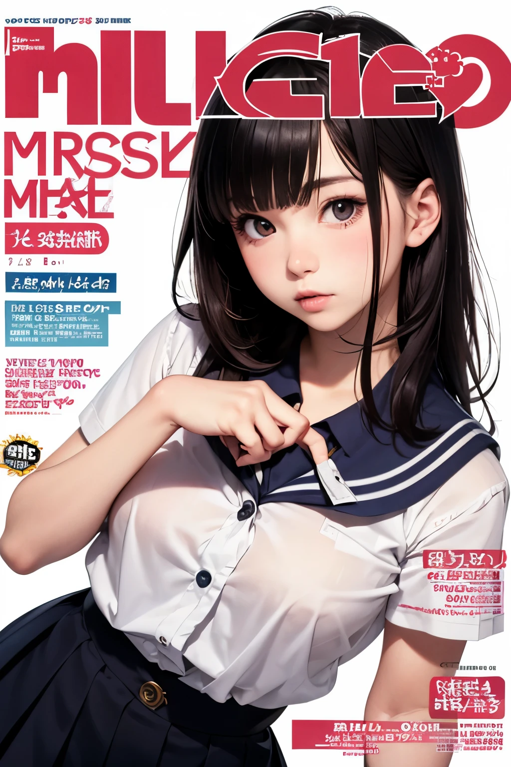 masterpiece,girl,petites,pale skin,realistic,Age 15,bangs,school uniform,small breasts,magazine cover,face, beauty