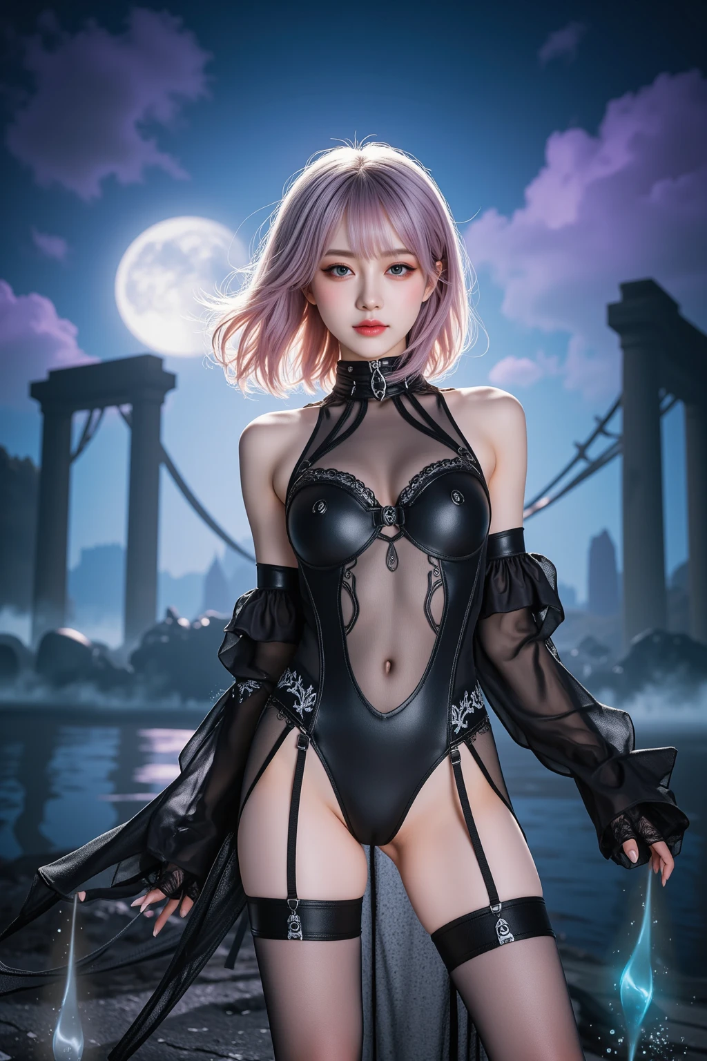 sexy Swedish model who controls poison、lipgloss、intense makeup、look at the camera、full body Esbian、、sparkling poisoned flower costume、、、、sparkling Colorful short hair、secrete poison、skull hair accessories schnet tights、shiny sparkling flowers background