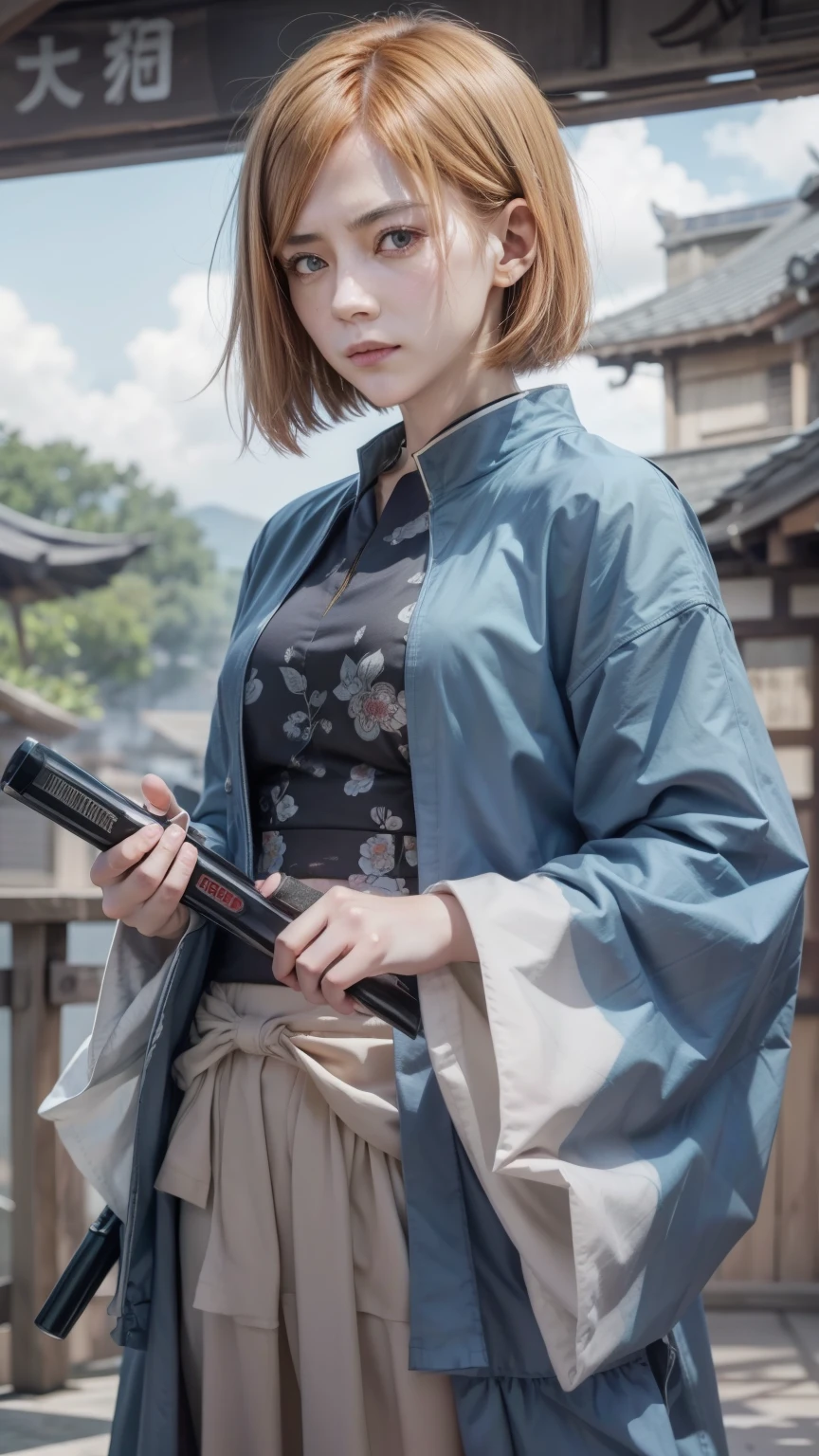 、4K、 masterpiece 、 extremely detailed eye、 Ultra detailed、 A woman in、 alone、nobara、 jujutsu kaisen、 short hair