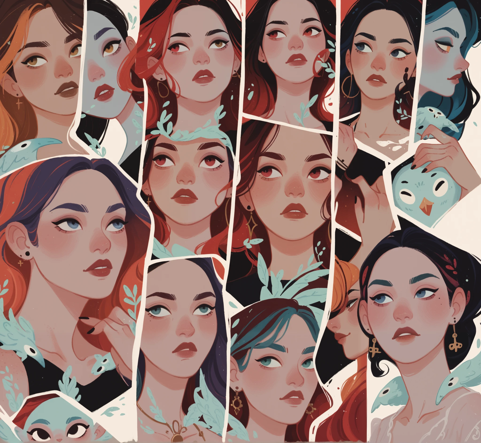 score_9, score_8_up, score_7_up, score_6_up, MSMLN, various_girls, gorgeous women, multicolored hair, demonic, black clothing, parted lips, scrowl, big eyes, looking away, in gougoupaintleaves:1.5 style