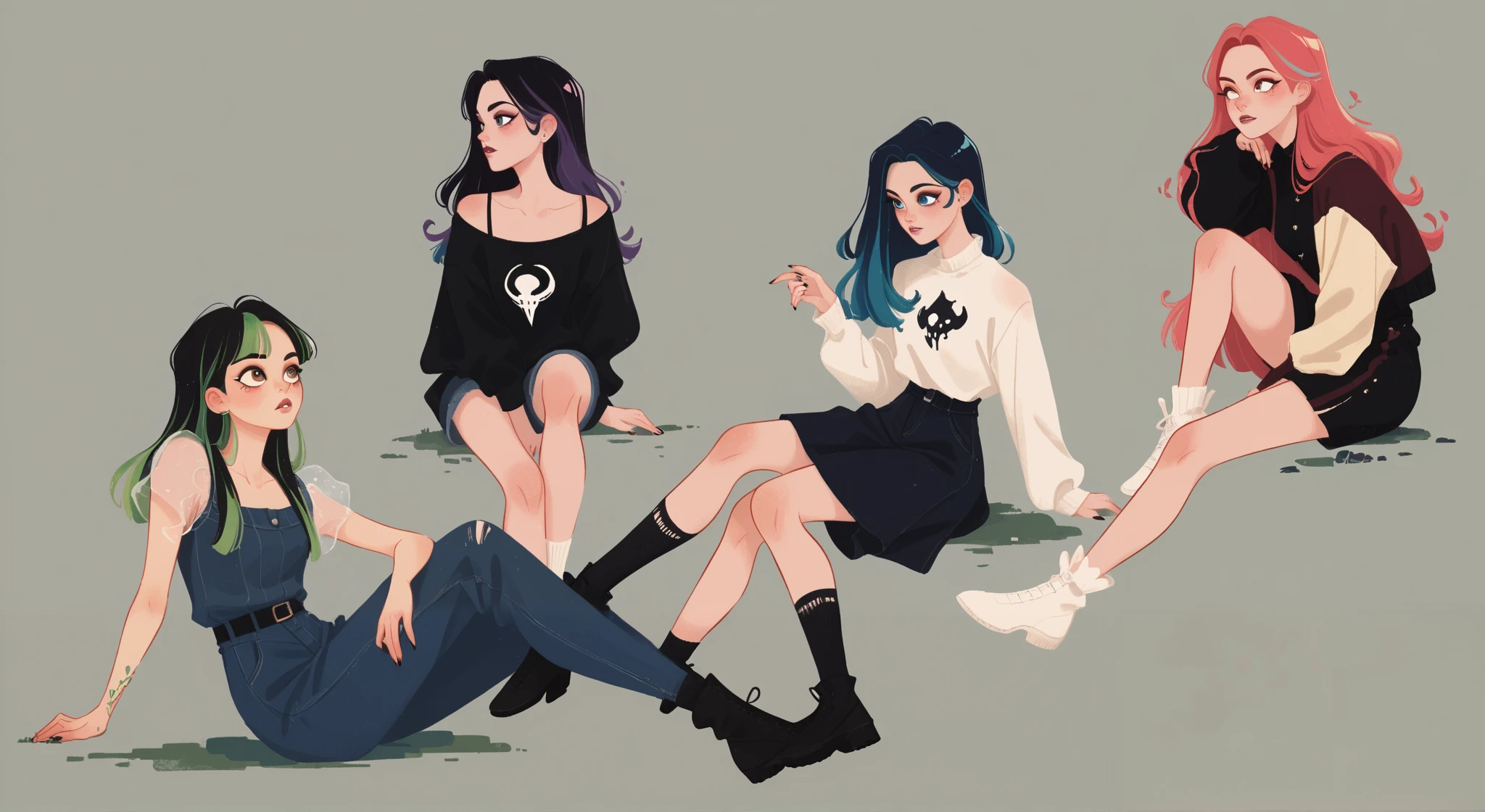 score_9, score_8_up, score_7_up, score_6_up, MSMLN, various_girls, gorgeous women, multicolored hair, demonic, black clothing, parted lips, scrowl, big eyes, looking away, in gougoupaintleaves:1.5 style