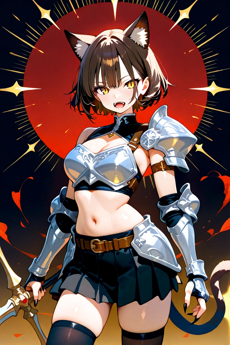 female knight　Black Hair　armor　Torn white skirt　White underwear　Big Breasts　battlefield　Flaming