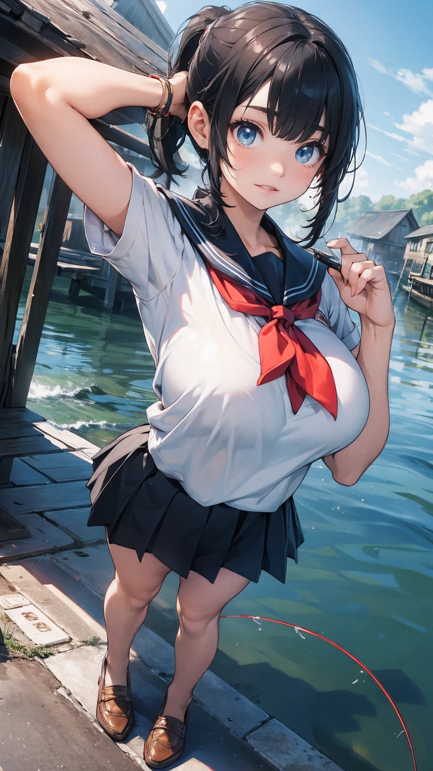 ((All fours pose))、One girl, high school girl、(((リボン付きSailor suit))), Summer clothes、Wet and transparent、((Navy pleated ocks、loafers、ponytail、school bag)、My belly is visible through my clothes、cute, wonderful, Beautiful attention to detail, Iris, Black Hair, In detail, Depth of written boundary, Highly detailed CG, original, Highly detailed wallpaper, View your viewers, Detailed face, Cleavage, (Big Tits, Hard nipples)、Toned Abs, White skin, Realistic、(Cinema Lighting)、Detail emphasis, Beautiful lighting、(((Sailor suit))), Summer clothes、Wet and transparent, ((In the park after the rain))、Summer sunset、Realistic park、masterpiece, 最high quality, high quality, High resolution、 ((smile)), smileで、((Face close-up))), Face close-up