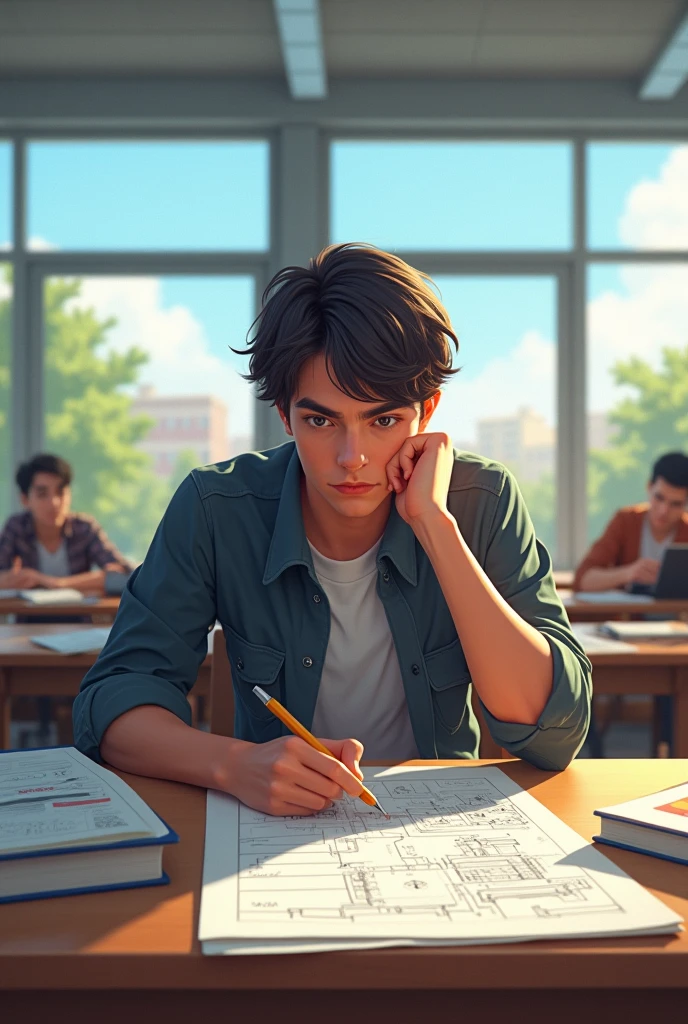 Now Lucas, a 22-year-old engineering student, is in his classroom studying engineering.