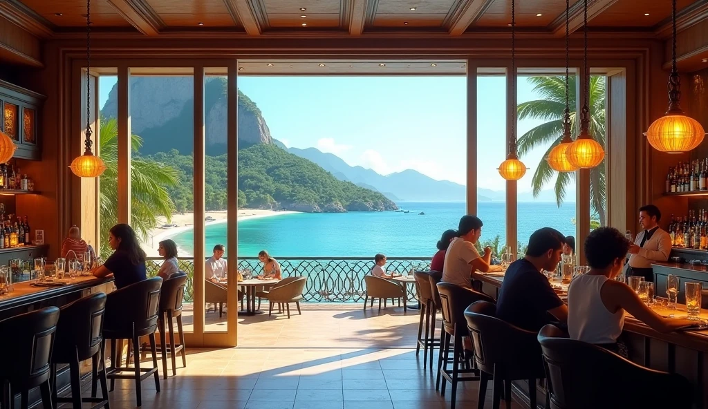 On a terrace drinking coffee, um casal desfruta a vista para os caffeiros ali situados