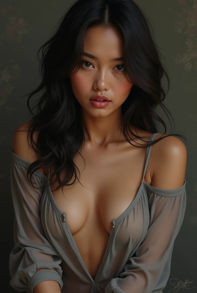 Sexy naked swarthy Asian Girl front view