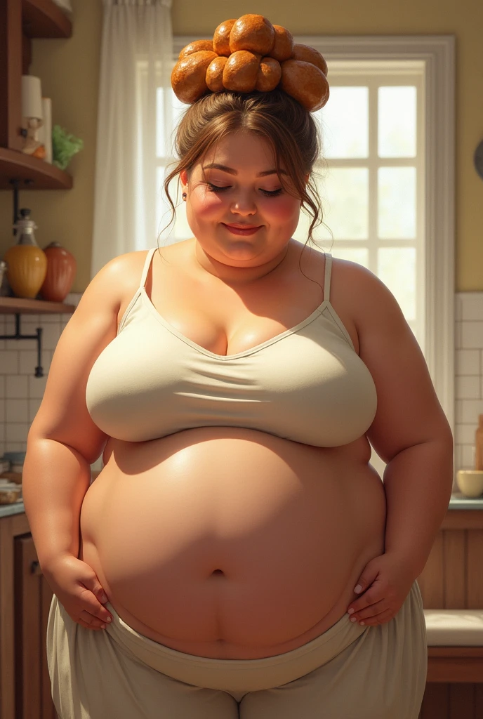 a woman in profile with fat arms