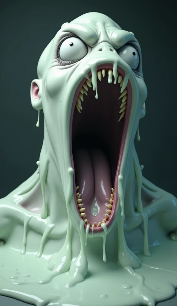 Cheelai from Dragon Ball Super Broly, opens her mouth wide showing you her uvula and super thick white realistic Tongue