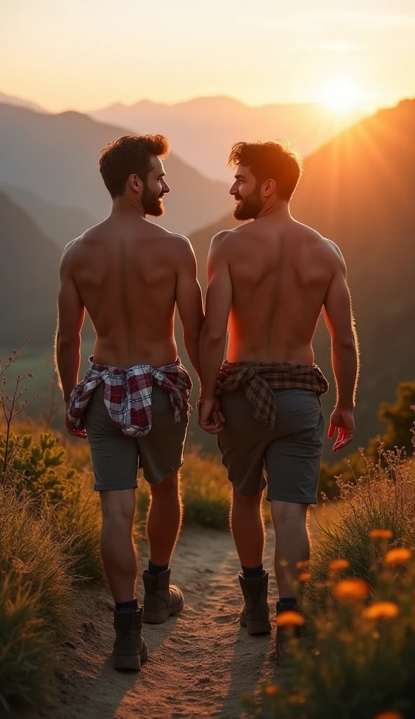 A beautiful young man with a macho with an exposed chest and legs wearing shorts he has a sharp look and has a sharp jaw Has a big be with another gay man Have them hold each other's panties.