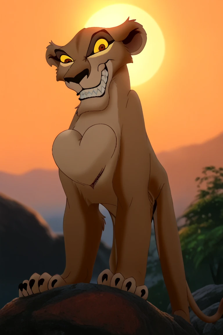cartoon of a lion cub standing in a cave with a table and a chair, animated movie still, littlefoot, animated film still, animated movie shot, lioness, inspired by Don Bluth, full body close-up shot, animated film, pov furry art, in the croods movie style, animated movie scene, animation film still, video game cutscene