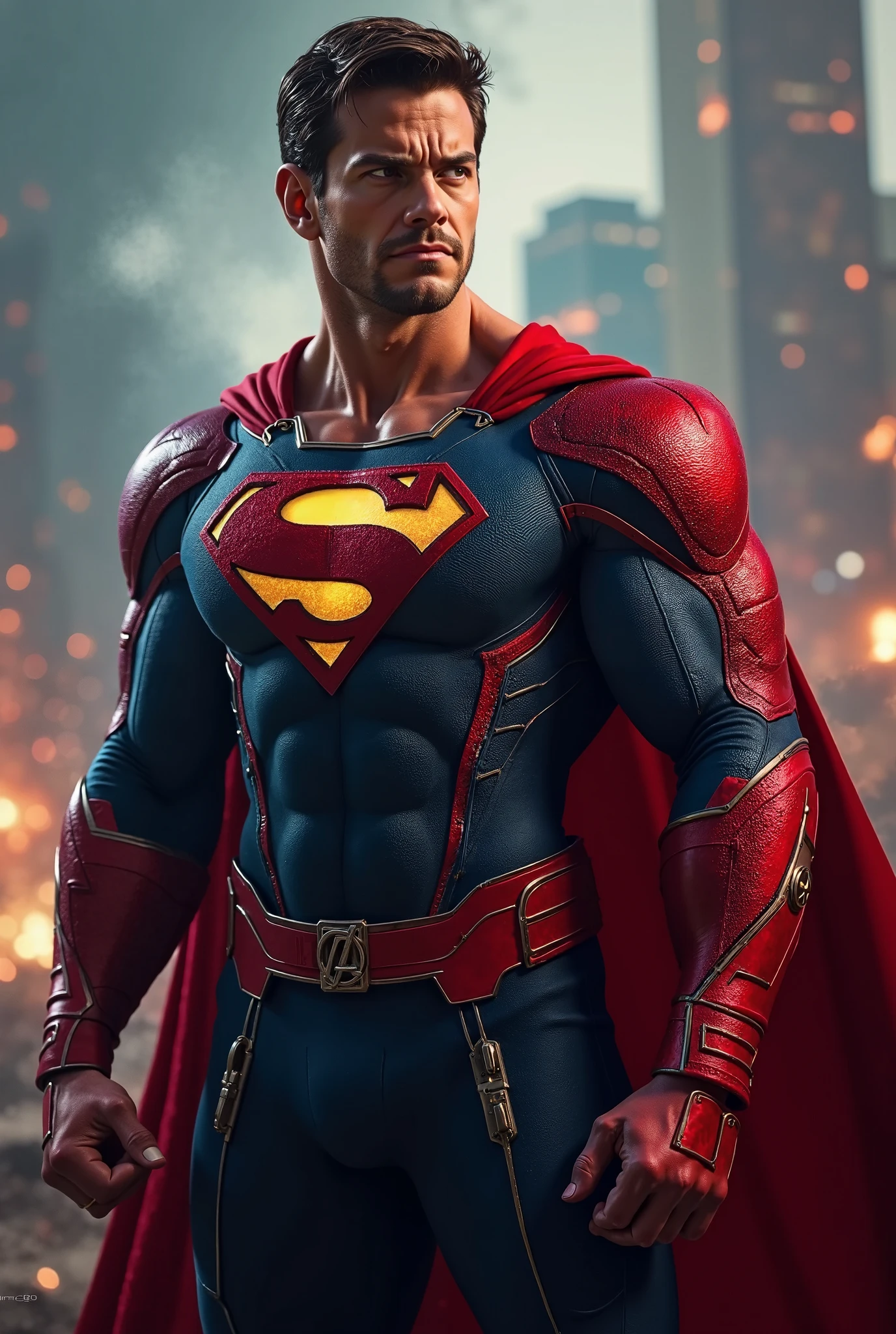high quality, 8K Ultra HD,  male superhero (new dress) with stylish hair, semi realistic
