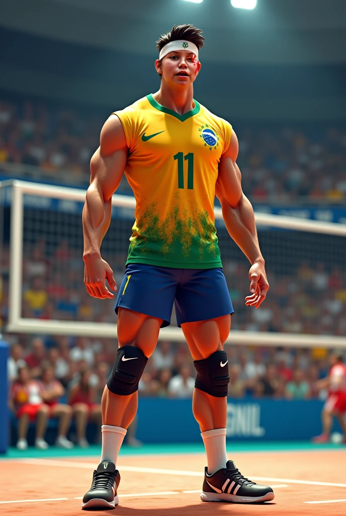 Imagine a shirtless brazilian soccer player wearing knee high socks and fingerless gloves