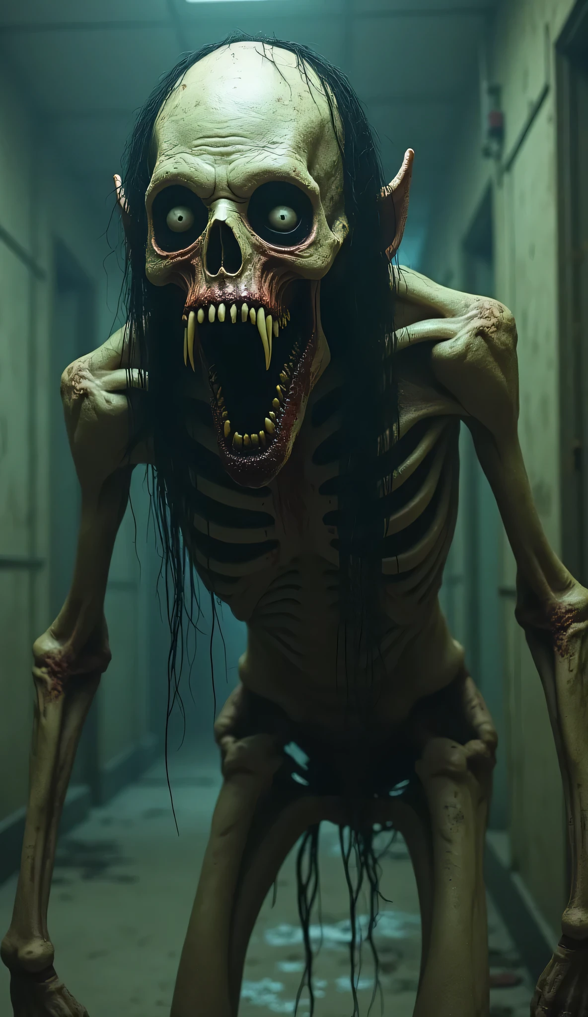 Crazy stoned horny woman smoking crazy eating rotten meat with fluflu monsters in the demon cemetery