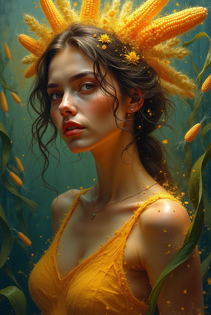 Art by florist Mandy Disher, digital illustration, portrait of a beautiful lady, perfect anatomy, centered, yellow lemon theme, multiple shades of yellow, burst of lemon zest and juice, close to perfection, dynamic, very detailed, watercolor, ArtStation, concept art, blur, sharp focus, illustration, Carne Griffiths, Wadim Kashin.