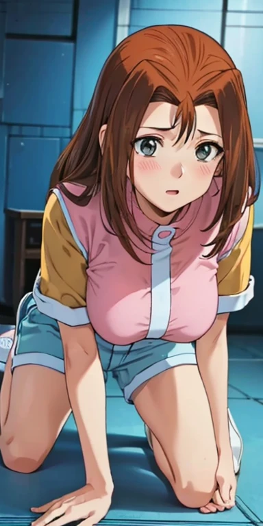 Bluethebone artstyle, anime 80s, Anime art style, Nakano miku, brown hair, blue eyes, medium breasts, exposed breasts, pink nipples, gamer room, headset on head, annoyed face, angry blush, pout, sweating a lot, exposed body, sitting on bed, spread open legs, female masturbation, detailed pussy, clitoris, squirting, cumming, detailed hands, touching herself, completely nude, brown pubic hair, highres, ultra-detailed, (best quality,4k,highres,masterpiece),subdued colors, vivid colors, professional lighting, detailed lips, detailed eyes.
