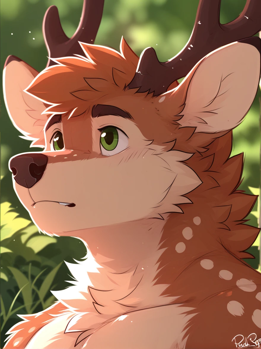 man, green eyes , , Looking up , lobo, Deer, , NSFW, by Pache Riggs