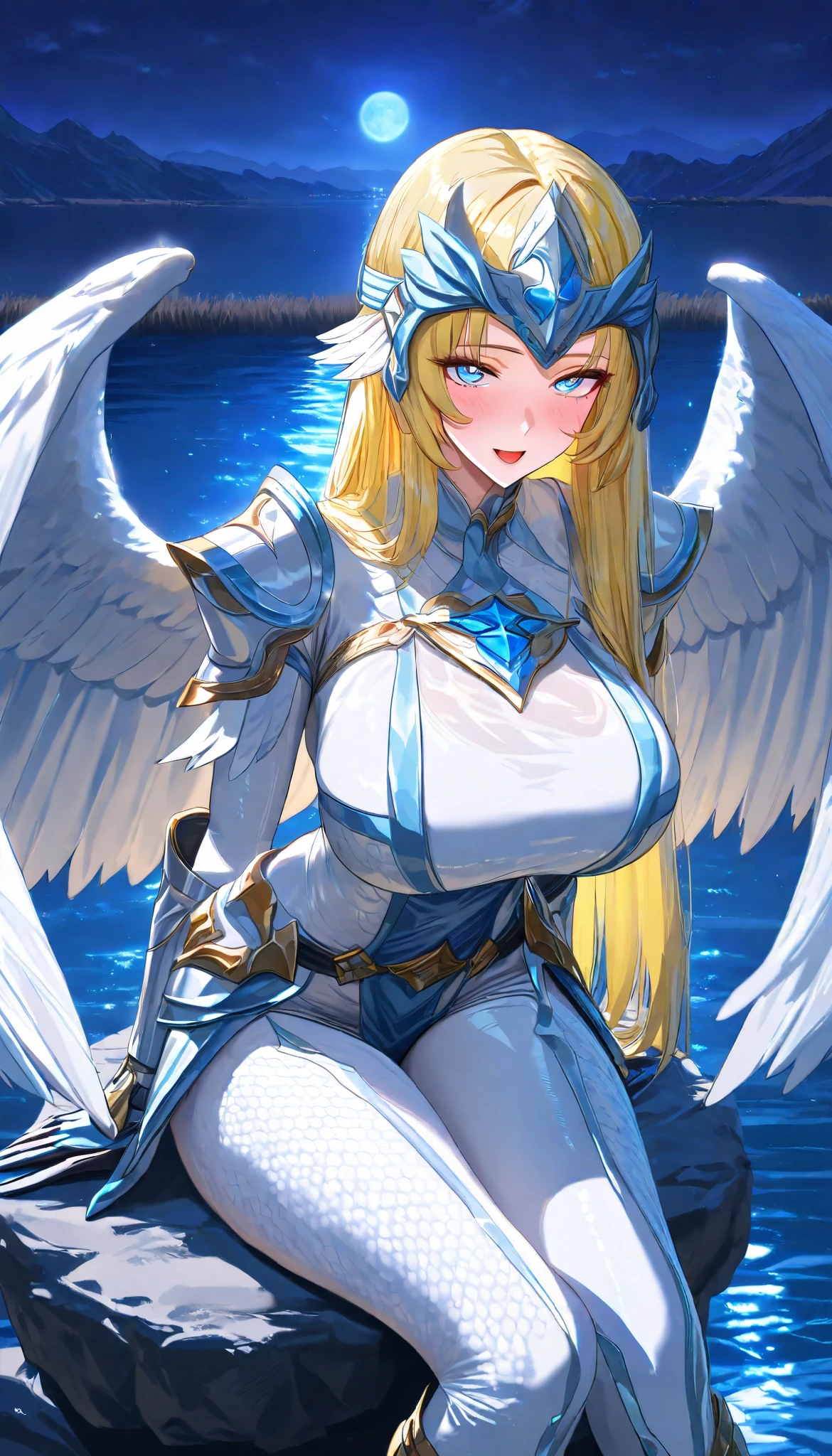 (((masterpiece))), (((best quality))), ((ultra-detailed)), (illustration), ((an extremely delicate and beautiful)), ((super detail)), ((high resolution)), (((nsfw))), ((cybernetic)), (futuristic), (biopunk), (fantasy), full body, stylish, (seductive), (((erotic))), (((20 years old))), metallic cloth, (pussy juice), camel toe, (maid), (android), ((mechanical wings)), delicate metal decorations, gleaming skin, shiny body, two legs, ((((female masturbation)))), soaking wet, breast focus, (((tall))), slender legs, ((big round eyes)), cute eyes, drooping eyes, very light makeup, ((adult)), in stasis tank, two hands, ((open legs)), lying, spread legs, five fingers, no extra hands, elegant smile, braid, medium length hair, (((ultra-huge breasts))), ((metallic blue slime)), ((dark blonde)), (arms behind head),