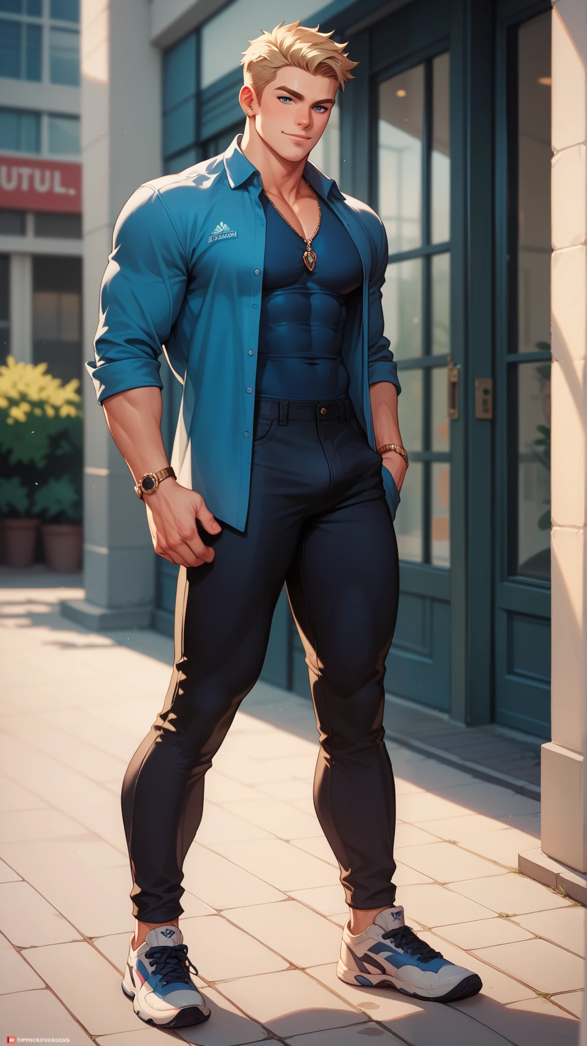 Full Body, Handsome Boy with Youthfulness charm, Wearing Open Shirt with Tight Cropped pants Showing Smooth Legs Calves, Leg's Calves Fully Exposed