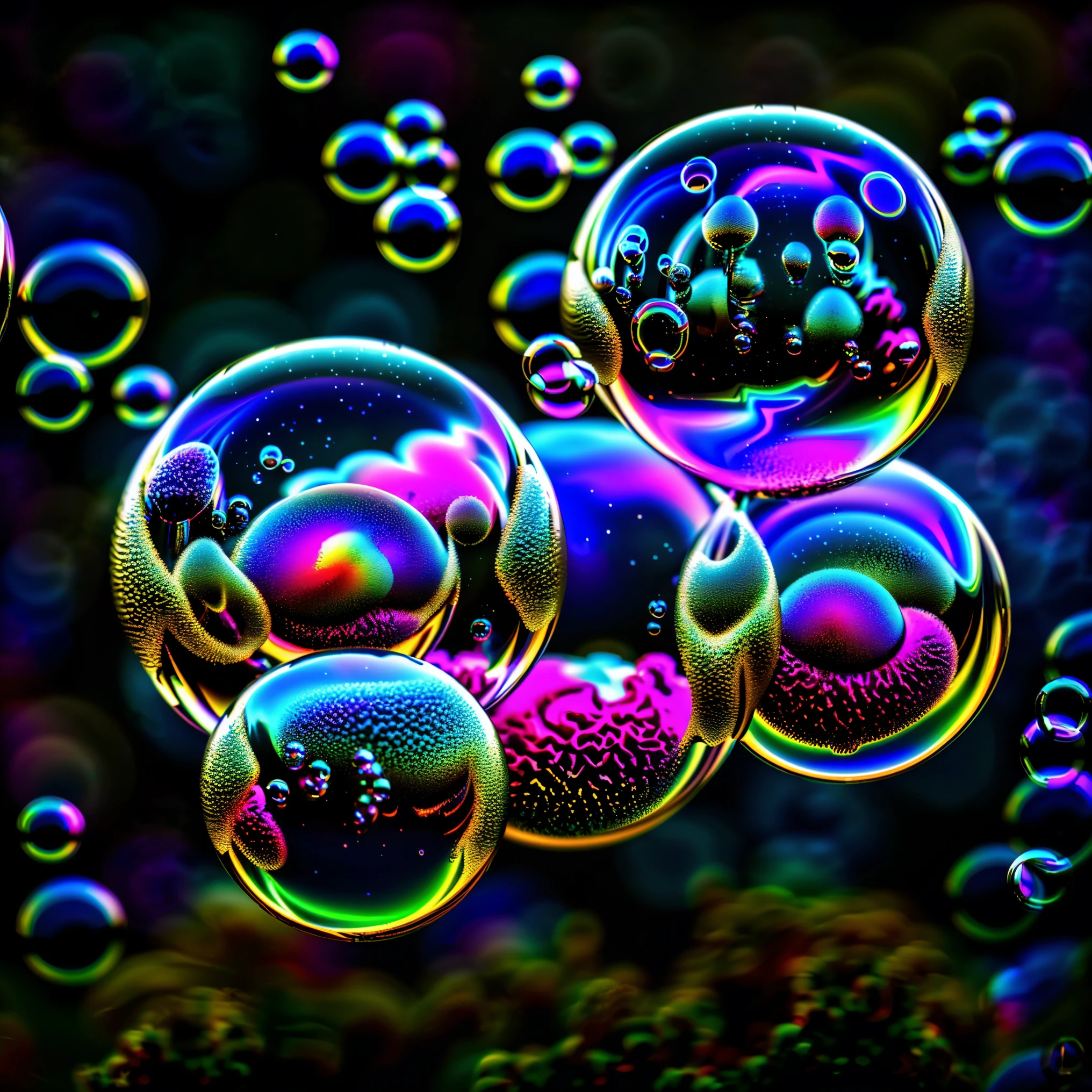 A close up of beautiful bubbles floating on top of each other, LSD, DMT imagery. octane render, psychedelic droplets of water, abstract liquid, and intricate rainbow art. octane render, black 3d fluid simulation, ethereal bubbles, swirling liquids, and highly detailed, octane render, reflective rainbow bubbles, twisted colors inside of glass spheres, Psilocybin Dream inside an amazing image of light emerging from colors in a shimmering glass morphing out of colors, bright neon and fluorescent colors,very bright, vibrant colors, perfectly formed and symmetrical reflective bubbles and spheres, attention to detail with these beautiful bubbles and spheres, Extreme Hallucinations in a gorgeous piece of psychedelic digital artwork, Stunning, pixel art, tripped out colors, 4d mandelbulb psychedelics, glass like psychedelic landscape, intricate rainbow environment, psychedelic underwater brightness and glow with neon colors, glowing colors twist inside of translucent glass spheres and bubbles with light and color reflecting off of both in bright fluorescent colors, psychedelic trip, fluorescent and neon aesthetic, psychedelic vibrant colors, bright psychedelic paint splattered backgrounds,swirling spirals and vortex, bright vibrant colors popping out from 3d glass spheres, Rotational Symmetry, Pixel Assets, Portrait photography, Surrealism, Photorealistic, Hyperdetailed, Glass Morphism, Digital Art, Sparkle, Optical Illusion, Glowing Light, Reflective Light, Overexposure, Backlighting, Depth Of Field, Spheres and bubbles show perfect Symmetry, UHD, High Details, High Quality, Super Detailed, Full Focus, Awe inspiring, Shockingly unique wallpaper art, Breathtaking, Indescribably Beautiful, Heaven sent images, Best Quality, Award Winning, MasterpieceA close up of beautiful bubbles floating on top of each other, LSD, DMT imagery. octane render, psychedelic droplets of water, abstract liquid, and intricate rainbow art. octane render, black 3d fluid simulation, ethereal bubbl