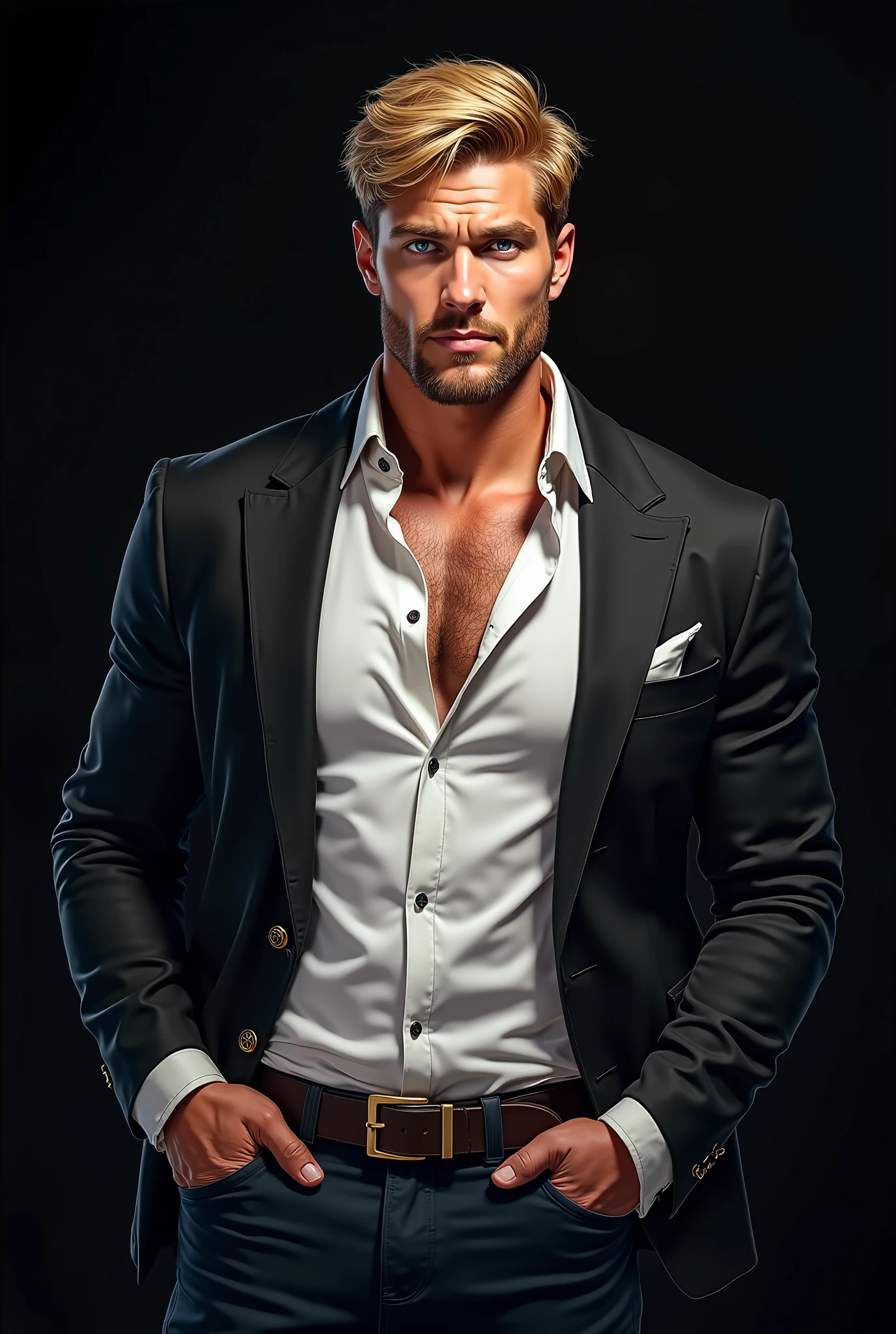 Handsome dominating male with blue eyes 
