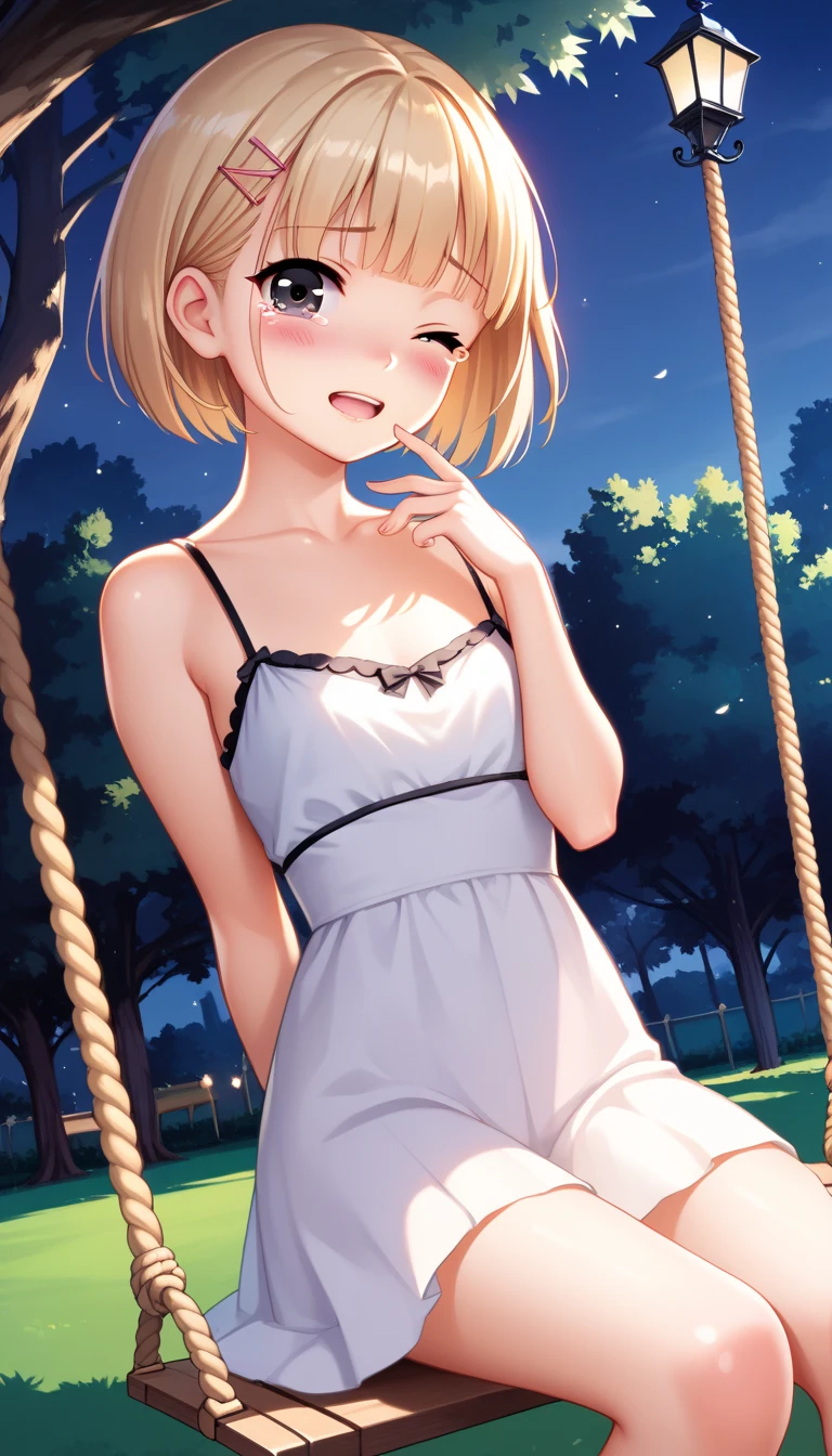 masterpiece,8K,high school girl、cute、Bobcut、Light clothing、Huge breasts、Short white tank top、sports、Sweaty、cute、Plain white panties、Squat、Leg spread、blush、