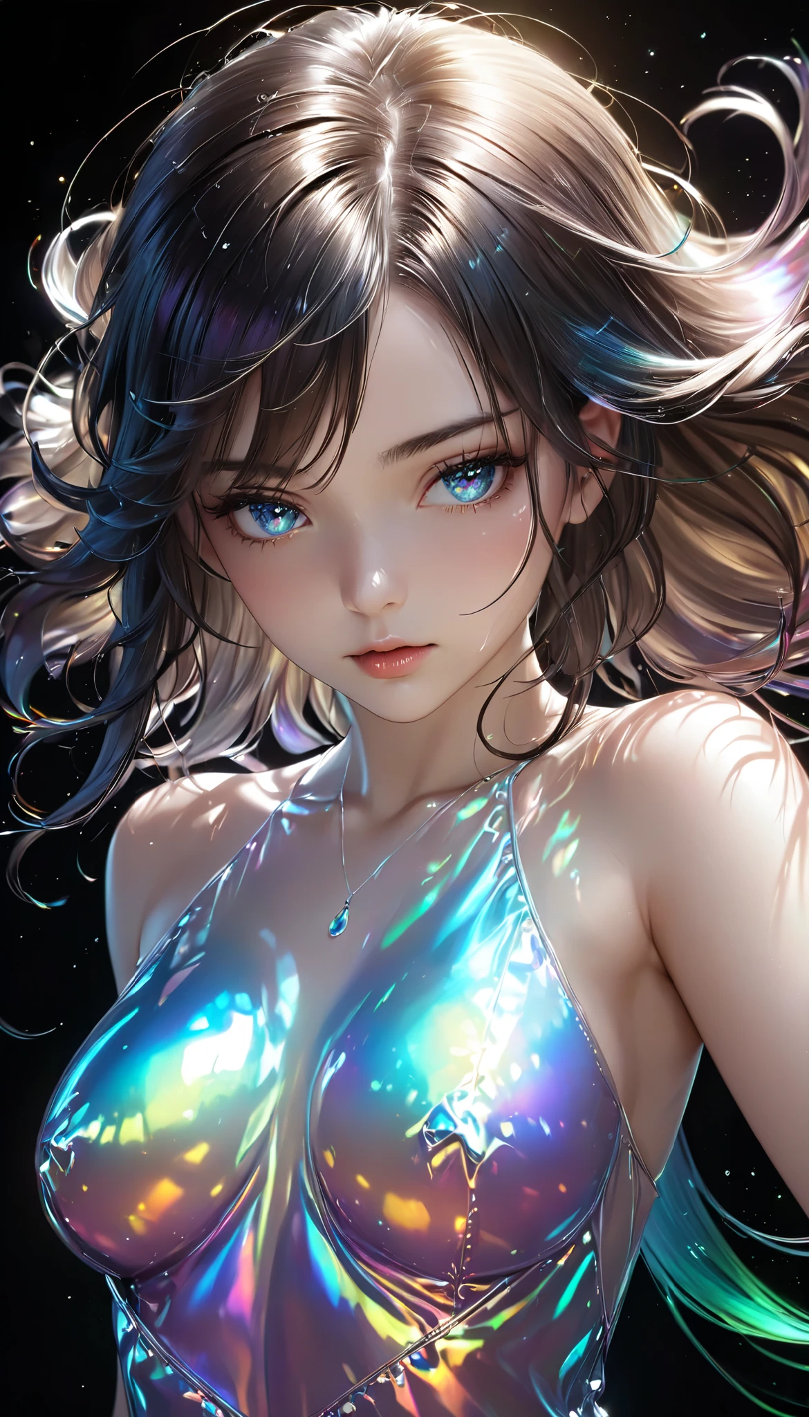 iridescent painting, prismatic, holographic, chromatic aberration,
masterpiece, best quality, 1girl,  <lora:kwFemale_Beta40-SDXL_v1:1>, cleavage