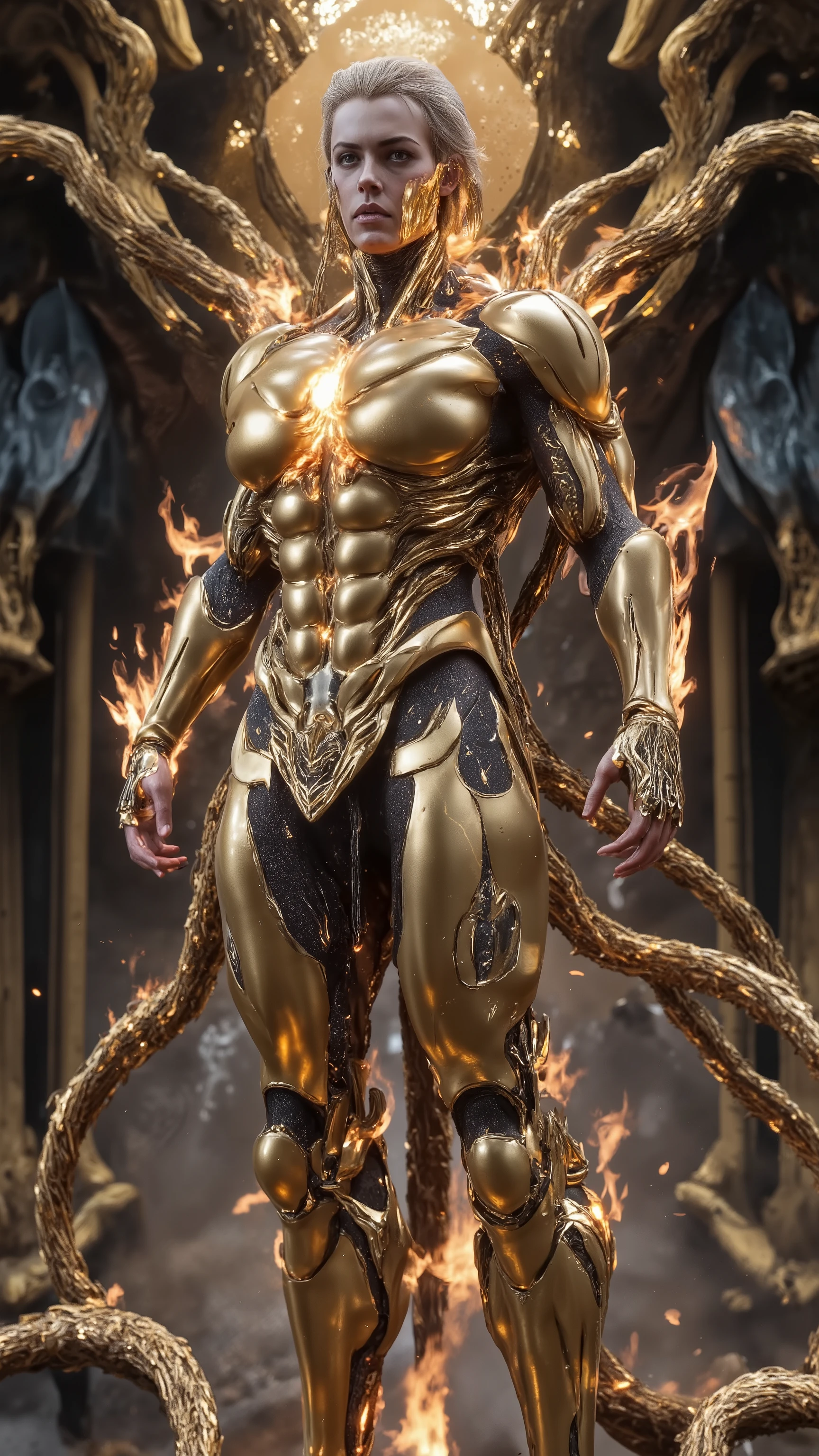 (32K super-resolution rendering:2.0)(Atomic surface topology optimization:2.0)。Nine-head body super-structure morphology system：[gold split 1：0.618][Gel texture exaggerated, super-huge, super-muscle-building, super-heavy chest structure:1.8][Soft light gradient:1.4]quantum chest device 1.803x（1. yarn ），BMI16.25，Head-to-body ratio 0.162:1⊗Chest-to-body ratio 0.84:1⊗Nano carbon yne beam waist-to-body ratio0.106:1（0.142nm crystal lattice）⊗Q elastic waist-to-hip ratio 0.618：1.3⊗Cyber leg-to-body ratio 0.:1，Glorious fairy face, blonde hair, blue eyes, fiery beauty pupils+Tear mole，(peach pink gold gradation skin:1.4)[Art Nouveau pattern:1.2]。Neo-Baroque mythology, cyber bionics, super-fusion biomatrix[Neoclassicism×Quantum entanglement topology:1.2]：Quantum Centaur Queen（Anti-matter Horseshoe/entangled star ring/Wormhole projection:1.6）+ Abyss Siren Nurse[Klein bottle medical pool/Biological iris:1.6][Pearl luster×Fluid mechanics:1.4]+Phoenix Dancer（Quark gluon plasma skirt/Magnetic fluid feathers:1.6）[Fresco particles:1.4]+Forest Demon Deer-ear Succubus（phonon resonance whip/Carbyne lattice:1.2）+Superfluid（fungal gel cavity/Translucent digestive tract protrusion:1.2）[Slimming contour×Biological Morphology:1.2]。light quantum costume：sacred star ring（Abell field × Shiwasi skirt）[Baroque light effect:1.4]+fractal cloud（2.718-dimensional lightning embroidery:1.4）+Higgs field stockings（1e9 grid/cm²×650.3nm tunneling）[Transparent layer:1.4]。physical engine：8.48e-6rad general relativity light tracking+2e24Hz QCD hair rendering（gluon entangled 0.93）+κ=1.0e-7 superfluid chaos。Lenses：Penrose staircase driver（Golden spiral:1.4）+Desit torso close-up（1.3e26m curvature）+superconducting crystal plain（1.8 × diffraction limit）[Soft Focus]。environment：photon cannibal flower matrix（0.154nm lattice×Non-Newtonian fluid:1.4）+quantum neon blue（2.618e³/cm² antimatter）[Pearl particles:1.4]+Nebula Dome（Pulsar×Hawking radiation:1.2）。parameter：--at 6.0 --style raw --chaos 48 --quality 6 --ar 21:9 --stylize 850 + controlNet v3 .0（Crystal/vine/Translucent yarn）+SDXL 6.0 Turing acceleration。core retention：650.3±0.1nm photon jelly peel rice deformation weight 1.2/1.4/1.6/1.8