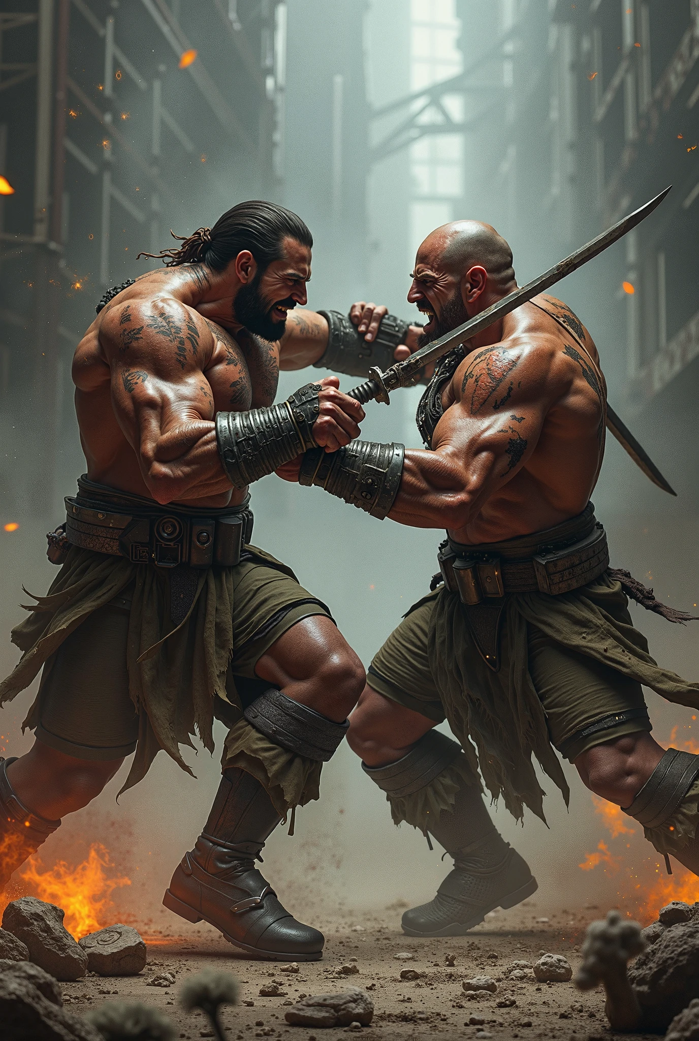 The fight escalated with a fury that left the spectators in awe. Titan's strength and endurance were matched by Razor's speed and cunning. They exchanged blows, each trying to outmaneuver the other. The ground shook with their fierce combat, and neither seemed willing to back down. Titan’s muscles st