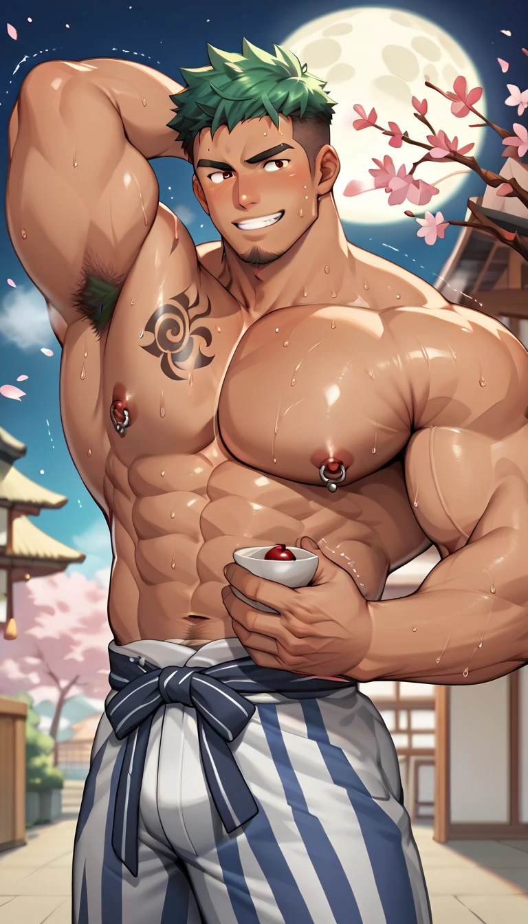 There is a man standing next to a fishbowl, Commission for high resolution, muscular!!, handsome japanese demon boy, male art, Muscular magician man, at pixiv, muscular!, artstation mans aesthetic, handsome guy in demon slayer art, muscular!! scientific fiction, highly detailed exquisite fanart, high quality fan art, range murata and artgerm
