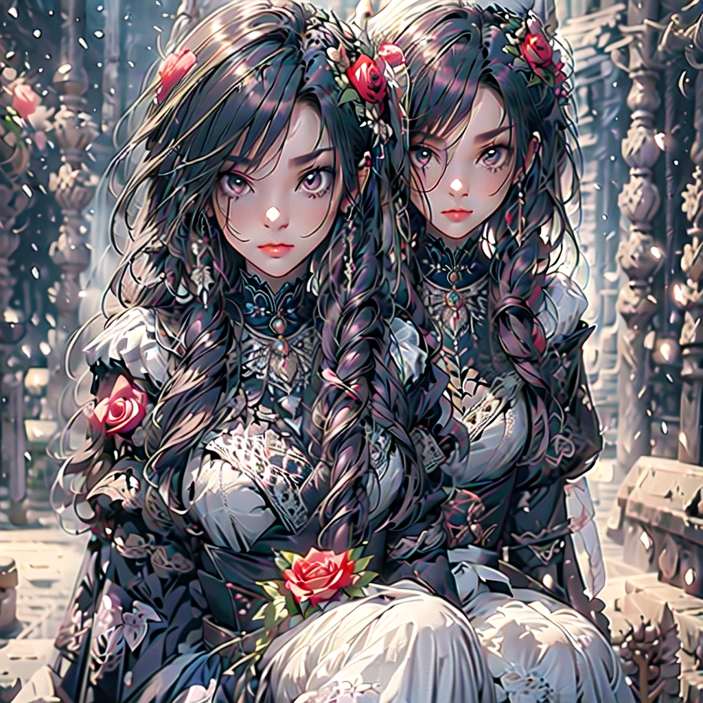 ((best quality)), ((masterpiece)), (detailed), two girls, ethereal beauty, the two girls tenderly kissing, (fantasy illustration: 1.3), enchanting gaze, captivating pose, otherworldly charm, heaven mystical, (Luis Royo:1.2), (Yoshitaka Amano:1.1), moonlit night, soft colors, (detailed clouds:1.3), (high resolution:1.2)