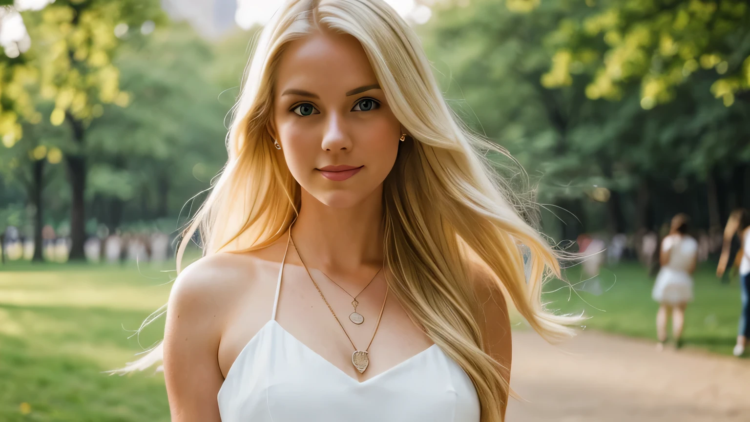 daneater, 1girl, solo, realistic, photorealistic, high quality picture, 8k, high resolution, detailed quality, film grain, natural photo, ultrarealistic, (((25-years-old woman))), Caucasian, (((Scandinavian Face))), (((Background: Nature))), (((Fit))), (((Long-Straight-Blonde Hair))), Smiling, Pose: sitting, she is enjoying the view on a viewdeck in new york city, a picture shot on a phone from 2015