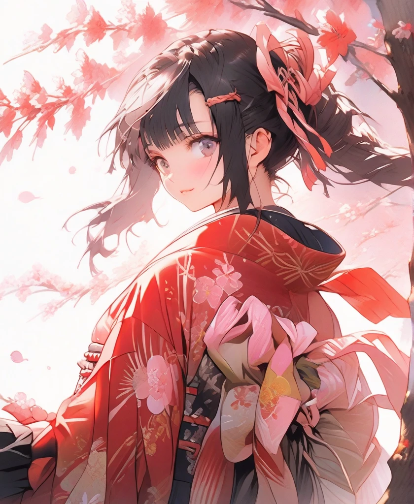 vector art、Female ninja、Sengoku period、Female Ninja、cute、Sitting on a tree branch、SakuraFubuki、Beautiful work、Light production