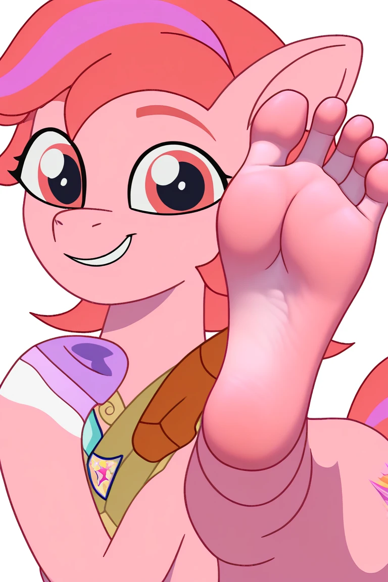 Pinkie Pie, MLP, anthro,(best quality, ultra-detailed),(lie on the back),(leg spread),(spread arms over head),(each limb attached and spread by rope),(naked),(pussy exposed),(slut face)