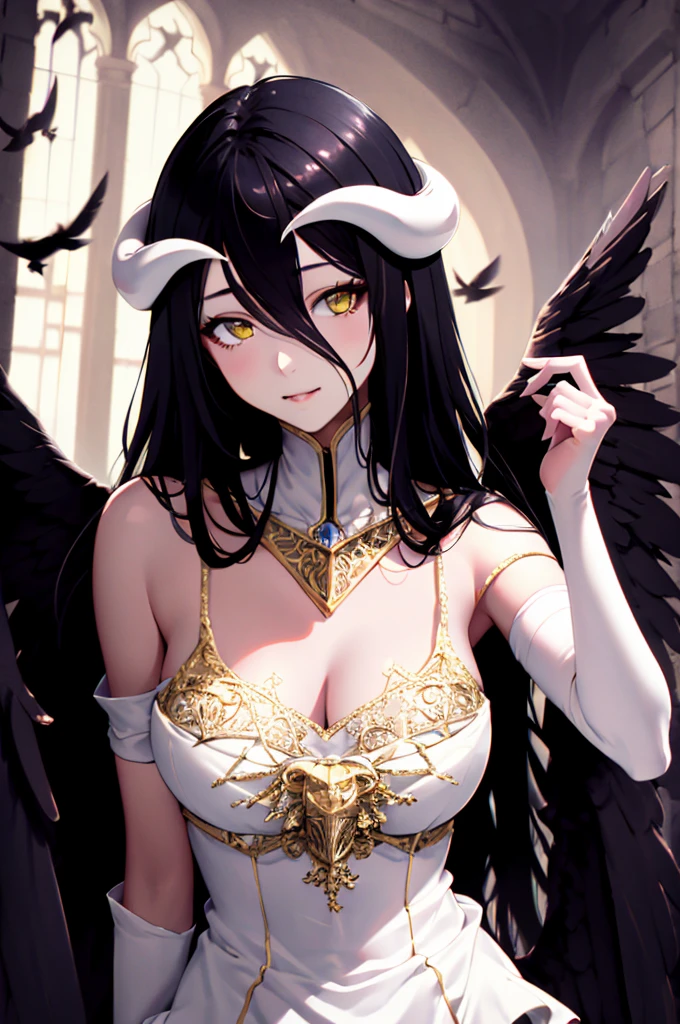 Top quality, ultra high resolution, (photorealistic: 1.4), attractive face. Model face. Braid. Thin. Bikini, beautiful details, brown face. Light brown hair. Brown hair. Big tits. Shorts. Earring. Luxurious necklace. Detail. Vivid? Realistic details. Real. Ability. Competent. On the back large wings. Brown hair in braids, traditional female hairstyle, long braid hair, long dark braid hair, brown hair in braids, black feathers on the back. Black wings. Black plumage. Devil's wings. Navel, Detached sleeves, Bare shoulders, Central opening, cleavage, Middle chest, Long feathered hair clip, Hair ornament, Thigh height,, Full body, Look at the viewer, Black smoke drifting around... Warping the body. Warping the body. Kneeling. Get on your knees. Close one’s eyes. Close your eyes and kiss. Close your eyes. Close your eyes and kiss. Pressing for a kiss. Kissing face. Embarrassing face. Blush. Kiss embarrassedly. Troubled face. Troubled face. Troubled look.