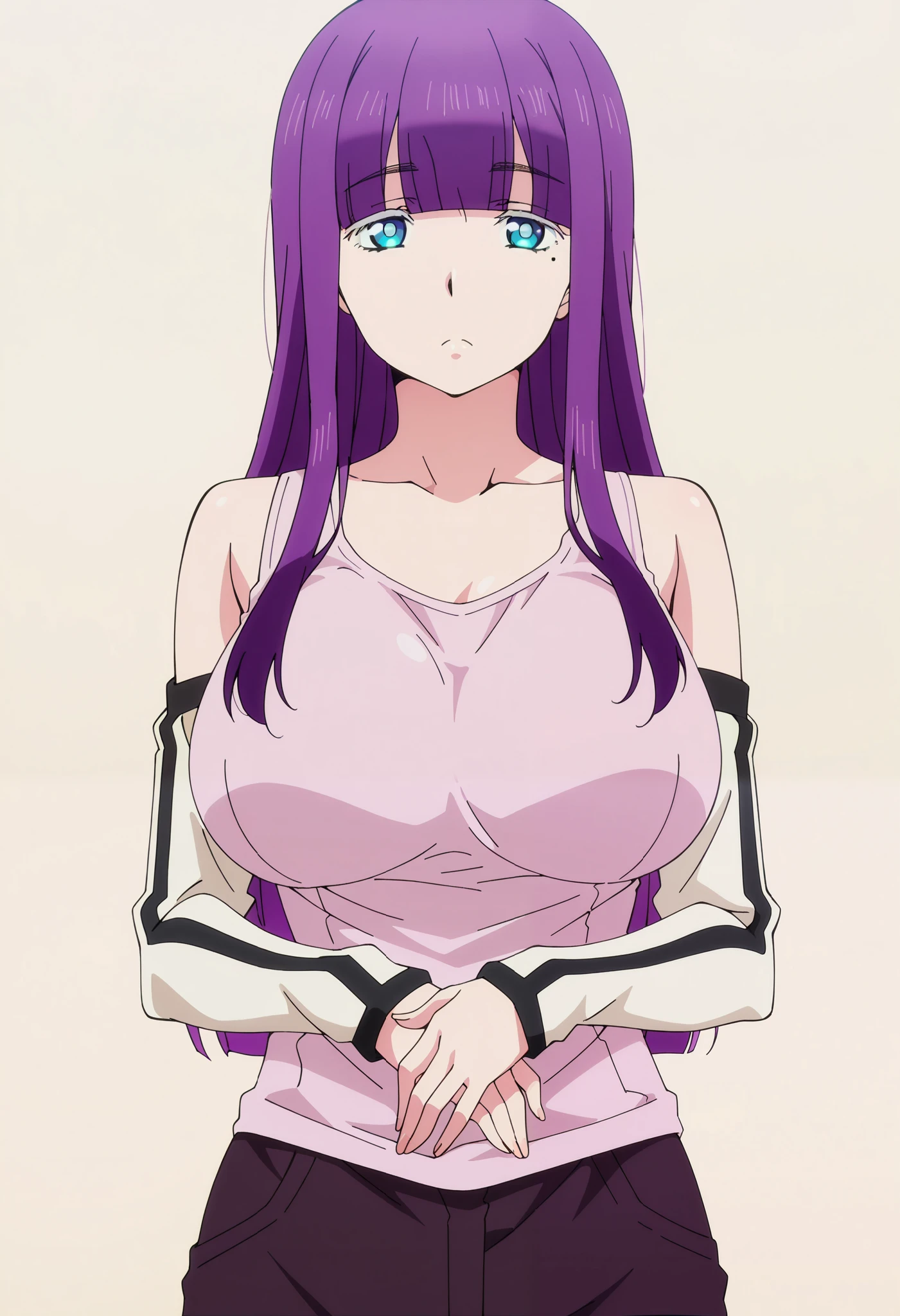 Anime girl with purple hair and blue eyes posing for a picture - SeaArt AI