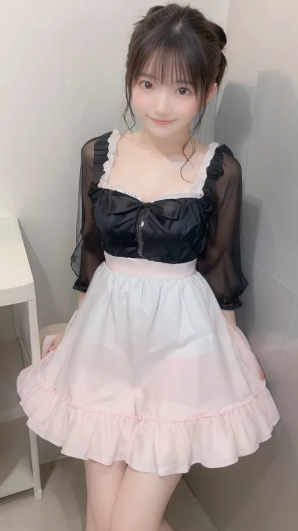 (Realistic、Like a photograph、Live Action、8k, Realistic, RAW Photos, Best image quality: 1.4), Single-lens reflex camera、RAW Photos, Highest quality, Realistic, Highly detailed CG Unity 8k wallpaper, Written boundary depth, Cinematic Light, Lens flare, Ray Tracing, Realistic background、A landmine girl waiting for someone、((Wearing a white blouse:1.4)、((Wear a frilly skirt:1.1、Detailed sheer blue panties)、Large Breasts))、((ultra high density skin))、 1 female,cute Japanese、Standing in front of the station, waiting for someone while looking at his smartphone、The whole body is visible:1.5、Wearing sneakers:1.1、(Long Hair:1.2、My hair flutters in the wind)、stylish ambiance、Very detailed and perfect costume、(White skin)、Precise and beautiful legs:1.1、View from below、Super detailed face