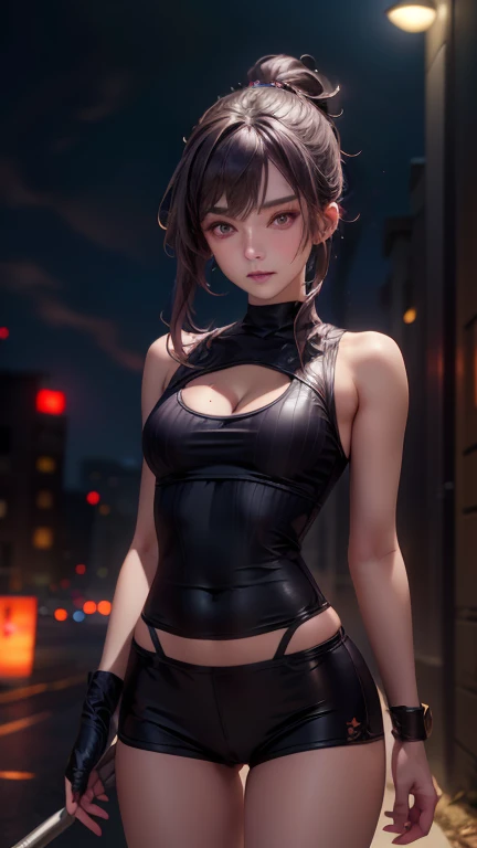 masterpiece, best quality, shadows, perfect hands, perfect legs, perfect anatomy, pretty face, mature features, 1 girl, 21 years old, MILF, mature woman, tight crop top, sexy leather skirt, city night background, black long hair, thighs, ass, breast, seductive, spicy, posing, cinematography lights,