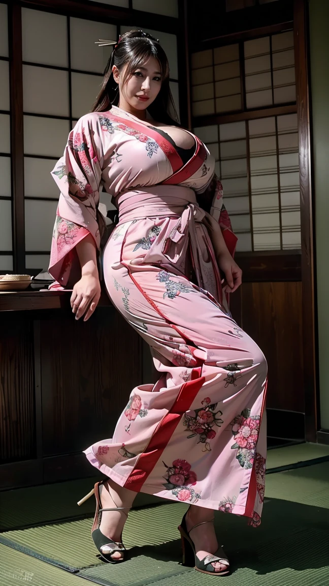 8k masterpiece, 1girl, 2, hair in a loose braid, asian girl, (highly detailed face), highly detailed skin, small breasts, perfect hips, wide hips, round ass, highly detailed skin, slut, anal dildo, sitting on dildo, background: messy bedroom, cinematic lighting, dark lighting, movie still, view from front, (kimono, japanese sandals, high heels, geisha, oiran)