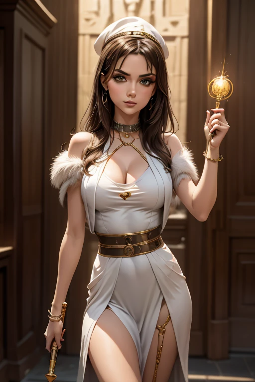 An antique beauty holds a sign with both hands,The sign reads To be continued