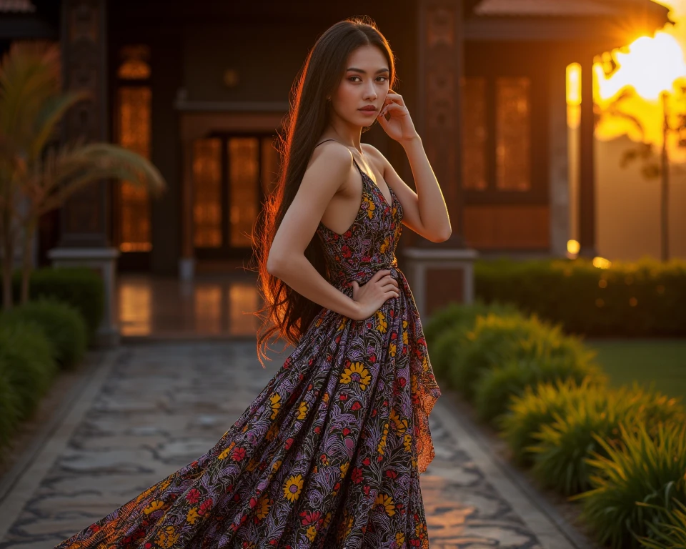 A bewitching 1, hazel eyes aglow, stuns in a Navy Blue skimpy Pleated dress with intricate embroidery, her tresses cascading like golden silk. As she glides down the aisle, dramatic store lighting illuminates her radiant features. The camera zooms in on every detail, capturing the forest's dark mystery in breathtaking 8K resolution, framing her majestic pose within the mystical setting.