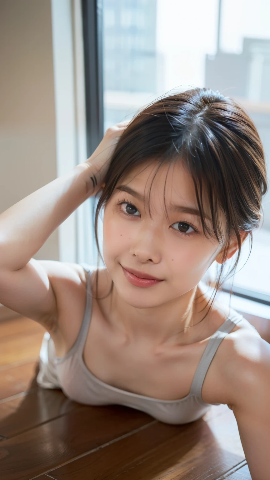   1 girl, (    Japanese Girl,   behind your head ,   My hairy armpits are exposed   ), ((  Complete裸です)),  、Complete 、  slender body,  chest,   tiny breast  :1.3,   from below、 Complete身写真、 I can see pubic hair、Very thick pubic hair 、( floor along armpit hair:1.4,  armpit hair along the floor :1.4),   White Skin on a Streetcar :1.2, White wall,   studio lighting  ,   Viewer,  by Mr. Nomi, ( live action,  Intricate details on the edge of the garment),  自然な肌の質感に火がComplete体を包む:1.5、  Complete裸、Full 、 Small chest 、 I can see pubic hair、 showing me my pussy 、It's a hairy pussy  、  I'm opening my legs towards here  、smile、 I can see my hairy pussy behind my open legs 
