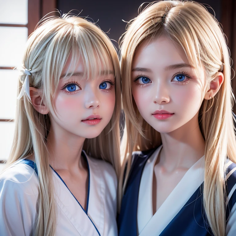 Highest quality、Swedish girls、1people、(hair silver)、(Gray Eyes)Baby Face、My breasts are a little large、Short、(A combination of dress and Japanese kimono)Short and sexy、