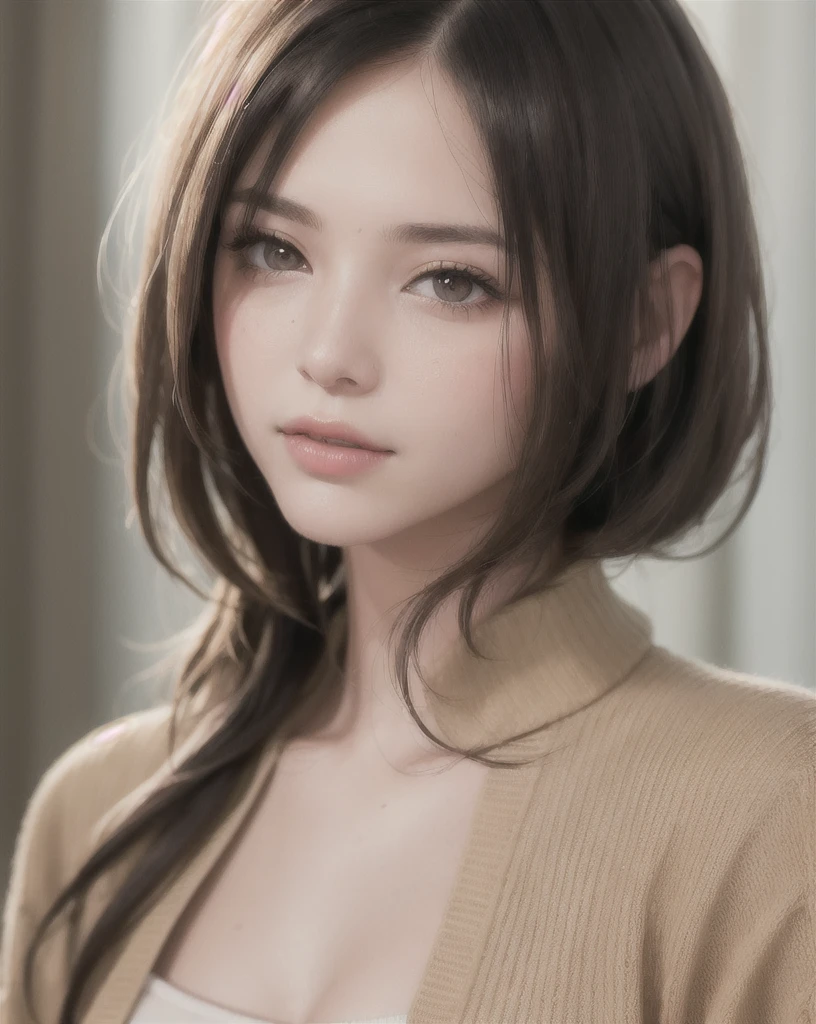 ((masterpiece)), ((Highest quality)), ((Complex)), ((Surreal)), (Realistic), (Mature Woman), ((There are no classes)), Very detailed, (1 female), Beautiful and exquisite, (Beautiful Teeth), Grin, Brunette Bob Hair, Brown eyes, ((blouse)), (Upper Body), (background:none), Perfect Eyes, Captivating eyes, Looking at the audience